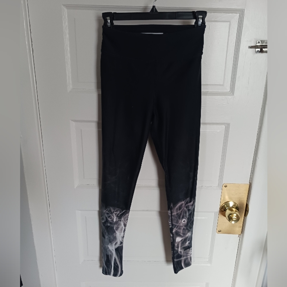 Black Yoga Pants/ Leggings Full Length with Smoke Design